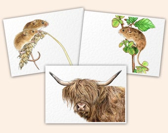 Set of 3, 4, 5, 8, 10 Greeting Cards, 5 x 7 Cards, Set of Animal Greeting Cards, Wildlife Greeting Cards, Animal Cards, Blank Inside