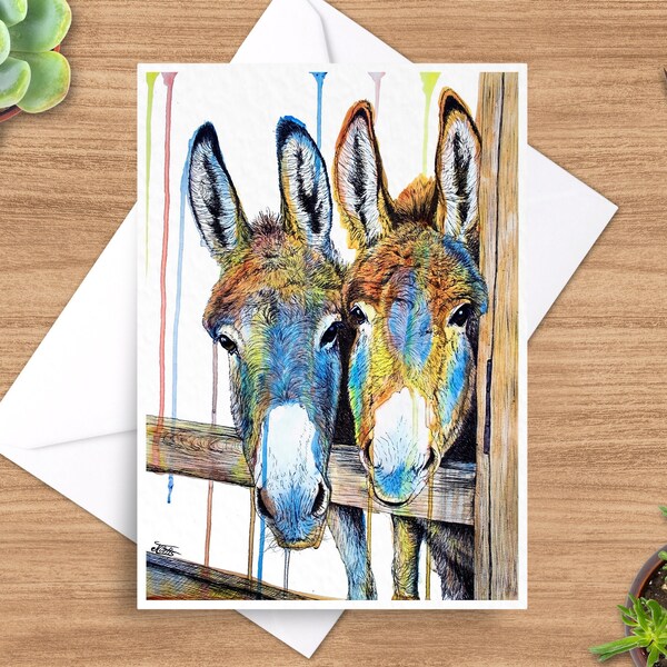 Donkey Greeting Card, Donkey Card, 5 x 7 Card, Wildlife Greeting Card, Animal Card, Farm Animal Card, Blank Inside, Equine Card