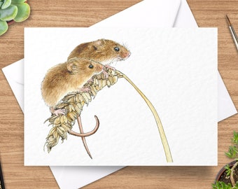 Harvest Mice Greeting Card, Mouse Card, 5 x 7 Card, Wildlife Greeting Card, Animal Card, Wild Animal Card, Blank Inside, Wildlife Card