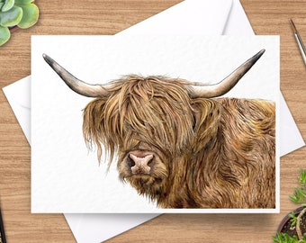 Highland Cow Greeting Card, Cow Card, 5 x 7 Card, Wildlife Greeting Card, Animal Card, Farm Animal Card, Blank Inside, Wildlife Card