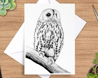 Owl Greeting Card, Tawny Owl Card, 5 x 7 Card, Wildlife Greeting Card, Animal Card, British Wildlife Card, Blank Inside, Bird Card