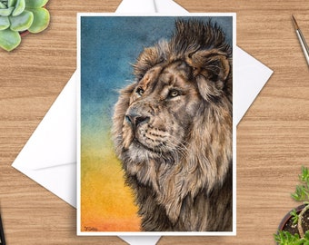 Lion Greeting Card, Lion Card, 5 x 7 Card, Wildlife Greeting Card, Animal Card, Wild Animal Card, Blank Inside, Wildlife Card