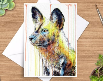 Painted Dog Greeting Card, Painted Dog Card, 5 x 7 Card, Wildlife Greeting Card, Animal Card, Wild Animal Card, Blank Inside, Wildlife Card