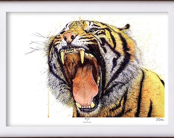 Colourful Tiger Art Print, Wildlife Art, Big Cat Painting, Tiger Wall Art, Tiger Lover Gift, Tiger Illustration, Animal Art, A5/A4/A3 Print