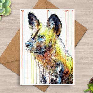 Carte de voeux chien peint, Carte chien peint, Carte 5 x 7, Carte de voeux animalier, Carte animal, Carte animal sauvage, Intérieur vierge, Carte animalier