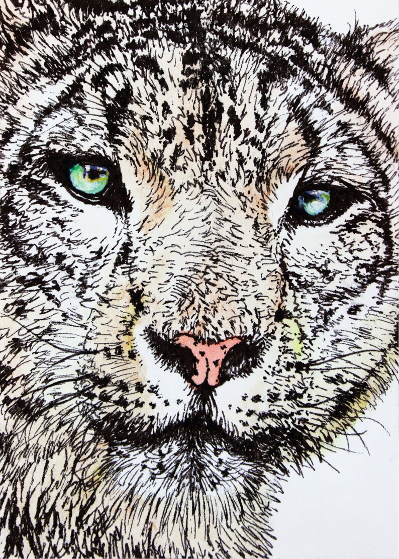Snow Leopard ACEO Print, Acrylic Painting Print, Animal Art Print, ACEO
