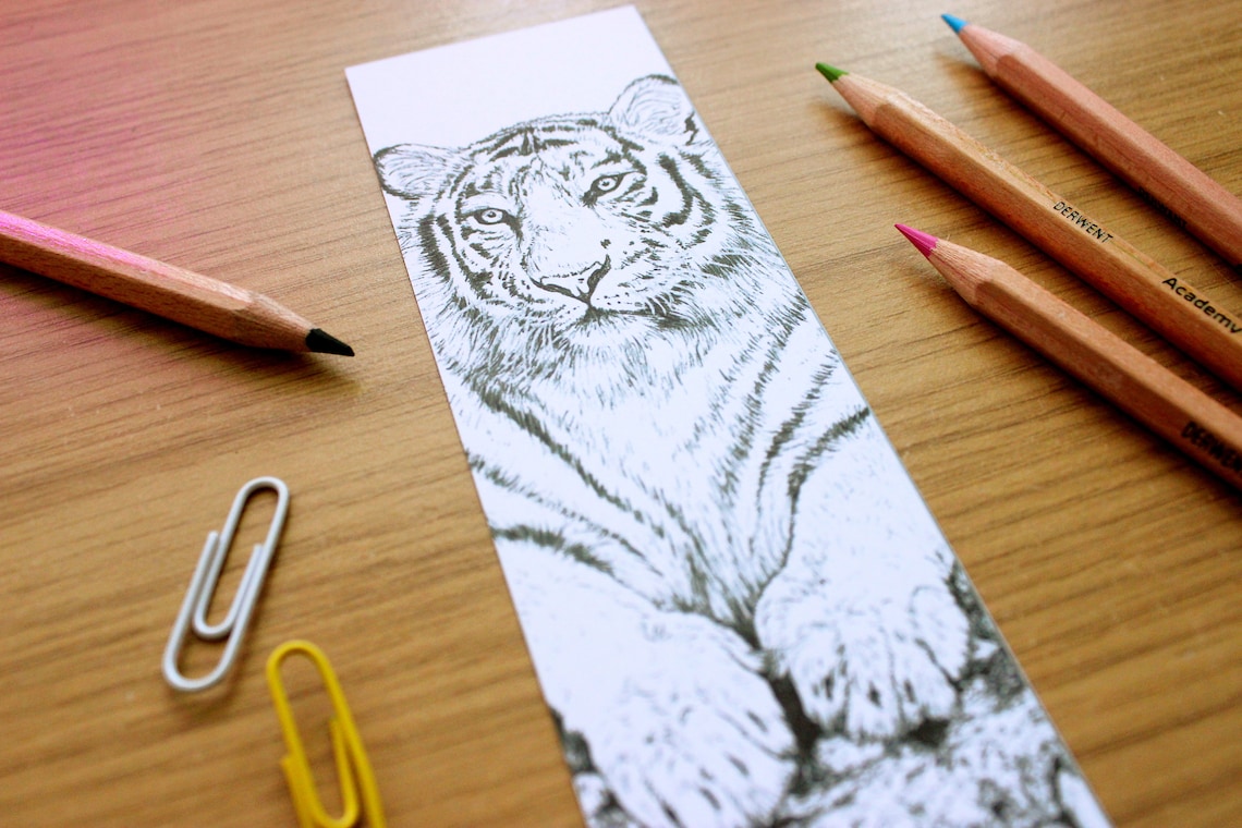 Tiger Bookmark Print Colourin Bookmark Kids Colouring  Etsy