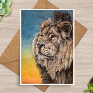 Carte de voeux lion, carte de lion, carte 5 x 7, carte de voeux faune sauvage, carte animal, carte animal sauvage, intérieur vierge, carte faune