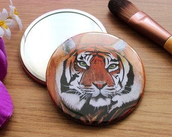 Tiger pocket mirror, tiger stocking filler, tiger gift, 76mm pocket mirror, compact mirror, wildlife gift, handbag mirror, wildlife mirror