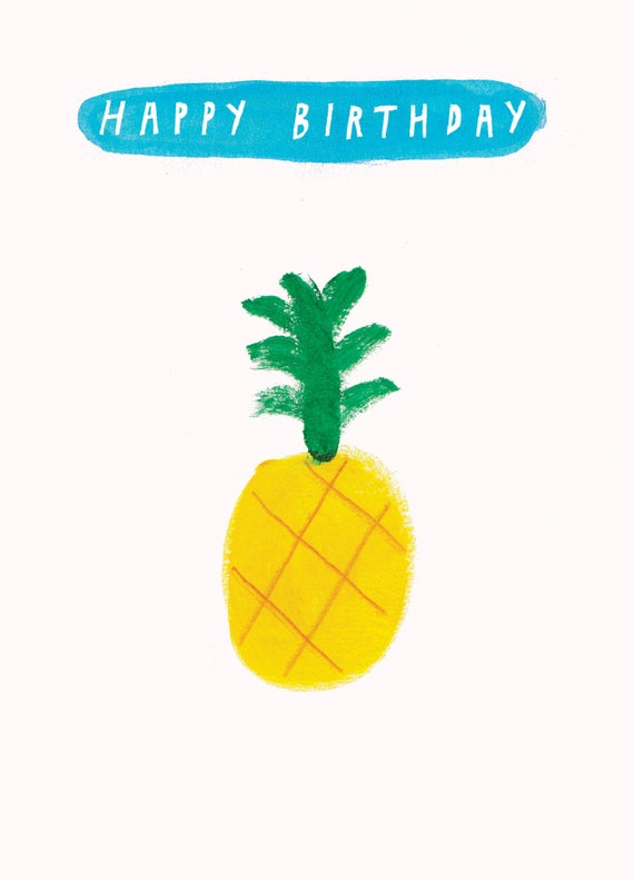 Happy Birthday Pineapple. Sweet Birthday Card. Tropical Etsy