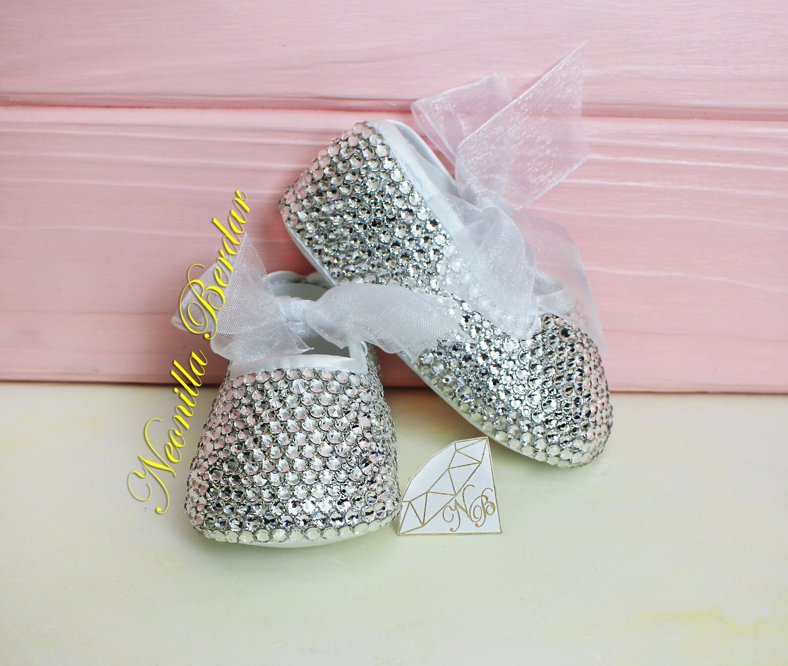 bling baby shoes with swarovski crystals - christening flowergirl shoes - embellished booties - swarovski ballet pram shoes