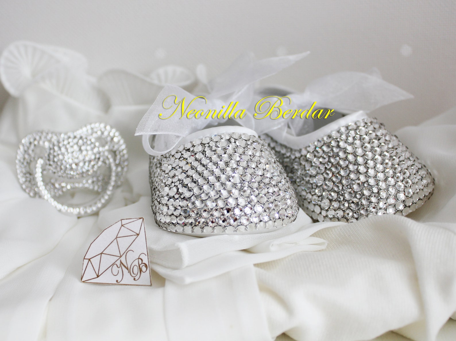 bling baby shoes with swarovski crystals - christening flowergirl shoes - embellished booties - swarovski ballet pram shoes