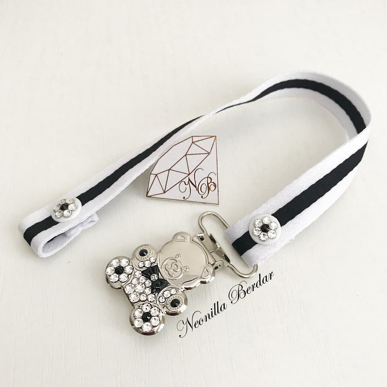Black Pacifier Clip Made With Swarovski Crystals. Bling Dummy Etsy