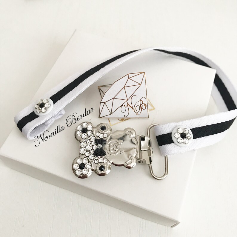 Black Pacifier Clip Made With Swarovski Crystals. Bling Dummy Etsy
