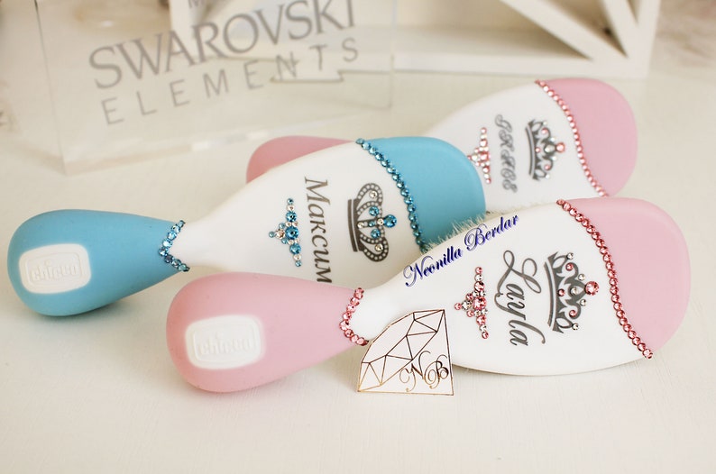 Pink Personalized Brush set with Swarovski crystals. Baby Gift Hair Brush. Baby Shower Gift Personalized brush By Neonilla Berdar image 7