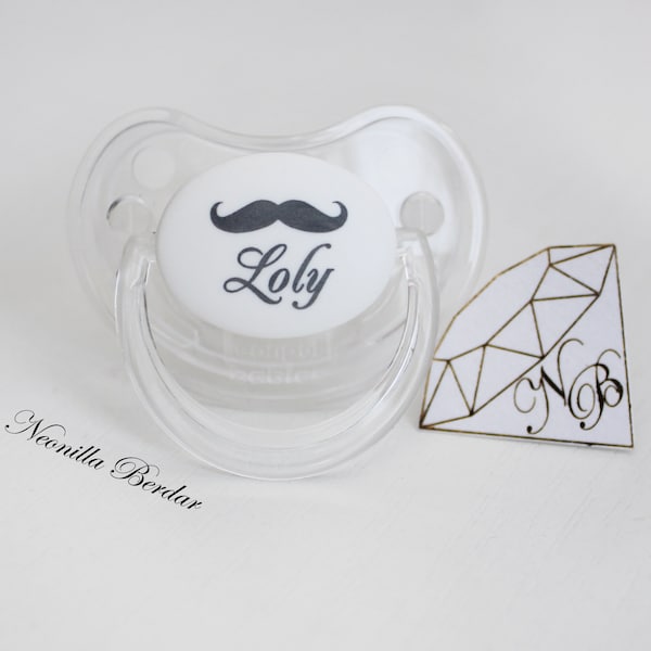 Personalized Pacifier - Boy Name Soother - Baby Shower Gift Pacifier with Mustache - Baby pacifiers by Neonilla Berdar