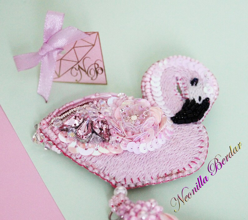 Flamingo Brooch with Swarovski Crystals Handmade jewelry Swarovski brooch Fashion brooch image 2