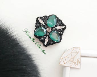 Brooch with Swarovski Crystals  * Handmade jewelry * Swarovski brooch * Green Wedding brooch * Fashion brooch