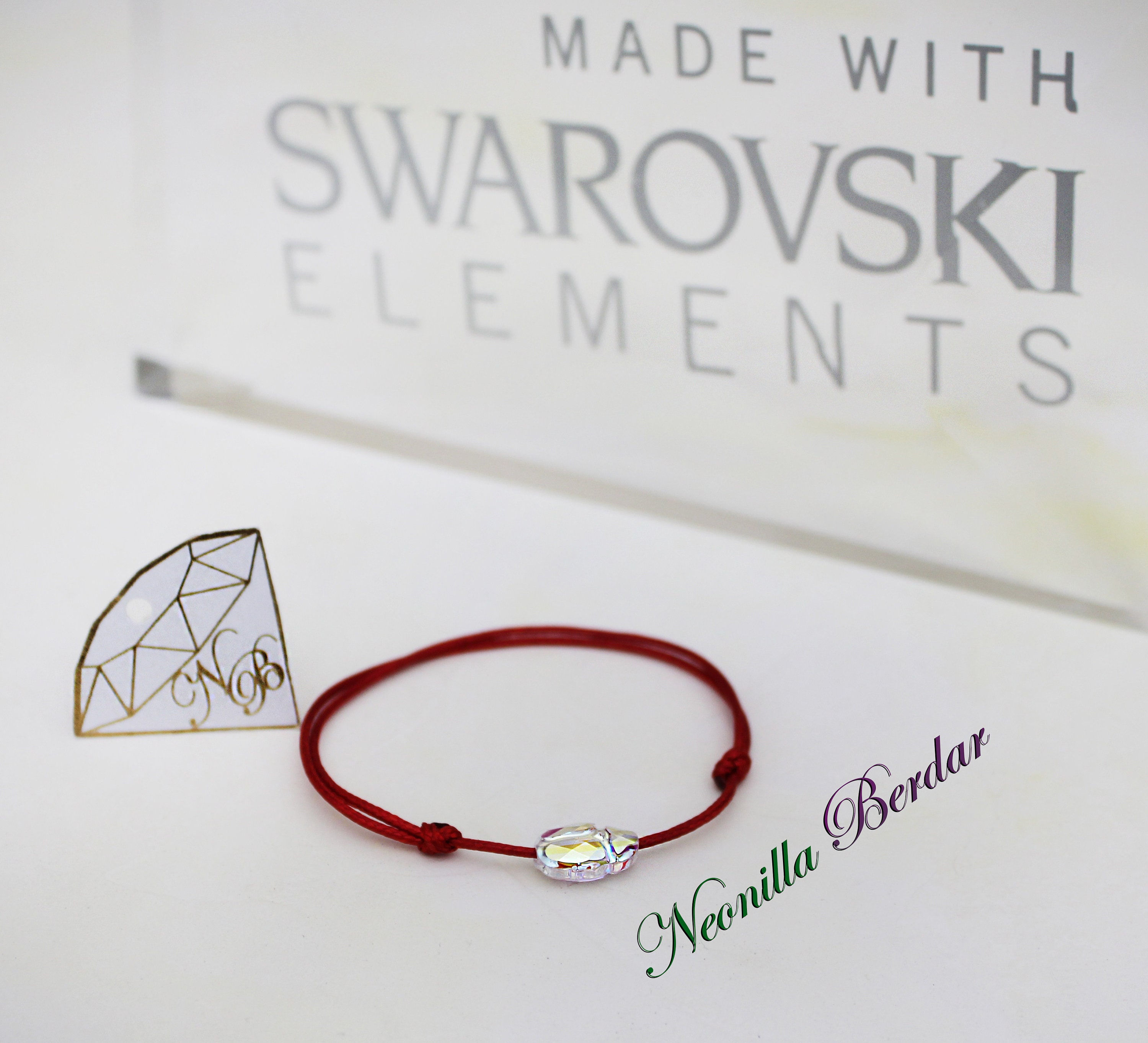 Scarab Bracelet With Swarovski Stone on Red String Handmade