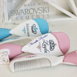 Pink Personalized Brush set with Swarovski crystals. Baby Gift Hair Brush. Baby Shower Gift Personalized brush By Neonilla Berdar image 8