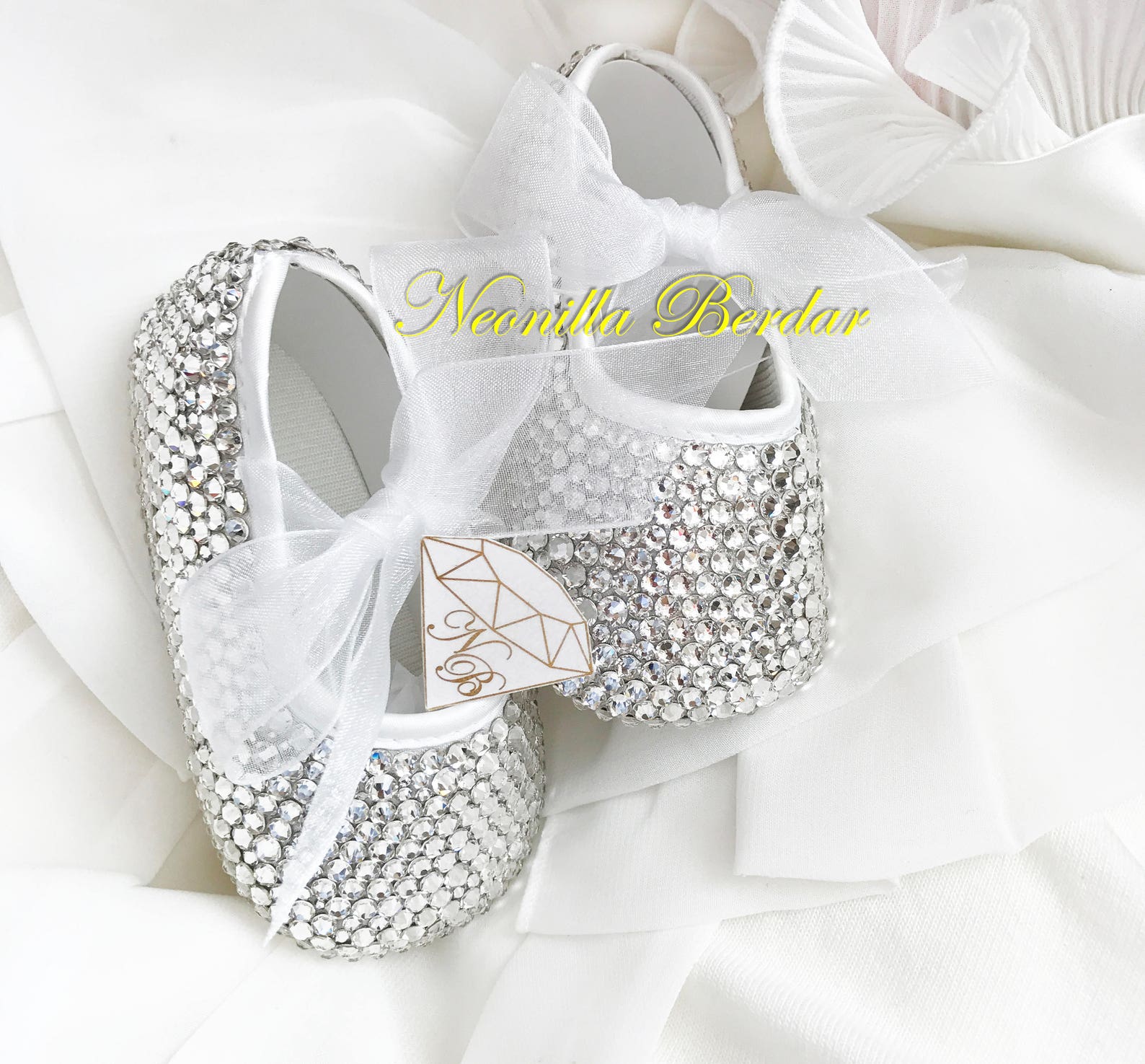 bling baby shoes with swarovski crystals - christening flowergirl shoes - embellished booties - swarovski ballet pram shoes