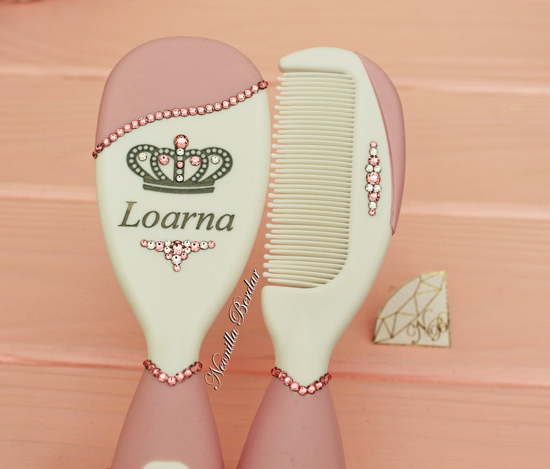 Pink Personalized Brush set with Swarovski crystals. Baby Gift Hair Brush. Baby Shower Gift Personalized brush By Neonilla Berdar image 6