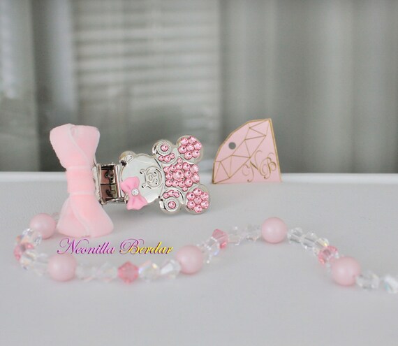 Rosa Schnuller Clip Mit Swarovski Kristallen Perlen Und Etsy