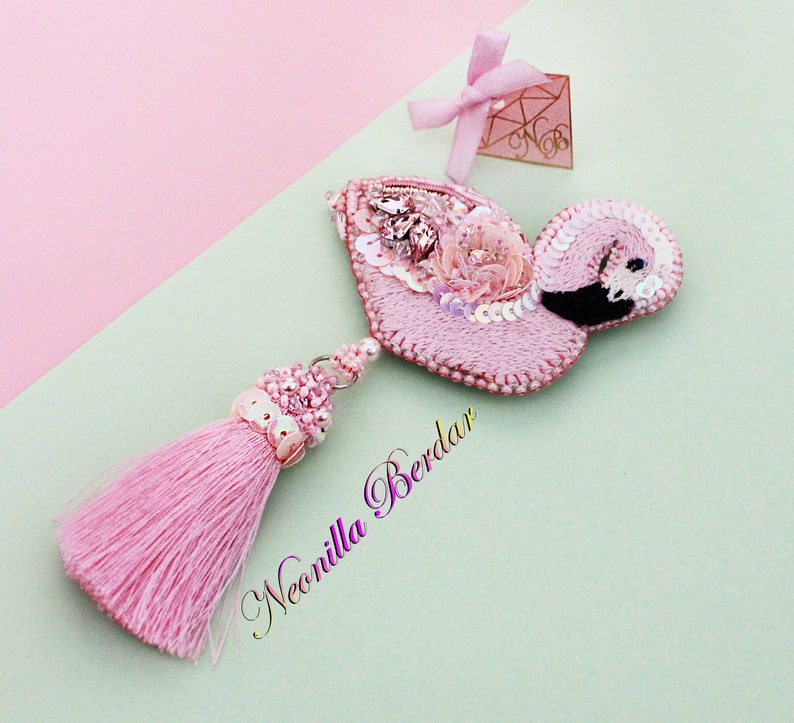 Flamingo Brooch with Swarovski Crystals Handmade jewelry Swarovski brooch Fashion brooch image 1