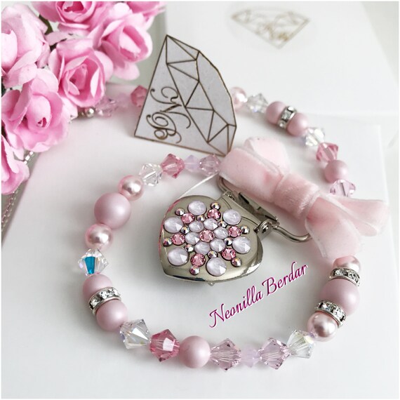 Schnuller Clip Mit Swarovski Kristallen Perlen Und Perlen Etsy