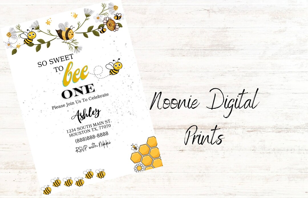 Editable Bee Birthday Invitation Honey Bee Birthday Party Bee 1st ...