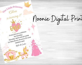 Editable Princess Birthday Invitation, Pink and Gold Little Princess Invitations, first Gold Girl Invite, Instant Download Template Digital