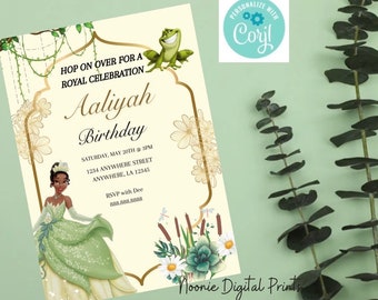 Princess Tiana Birthday invitation, Girl editable invite template, princess frog printable invitation, royal party
