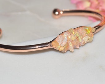 Pulsera de ópalo etíope genuino, brazalete, puño, pulsera de oro rosa delicada joyería de ópalo etíope real joyería de piedra de nacimiento de octubre regalo