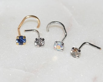 Swarovski Crystal Nose Pin,L shape nose pin, Swarovski nose stud,  silver nose ring, rose gold nose ring,nose stud,unisex nose pin