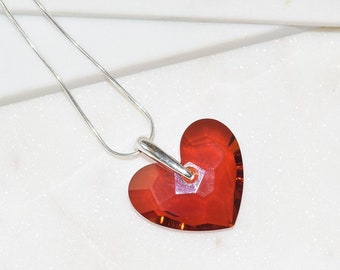 Red Heart Swarovski Crystal Necklace, Red pendant, love necklace, Gift for wife, Gift for her, Valentine day jewellery. love jewelry