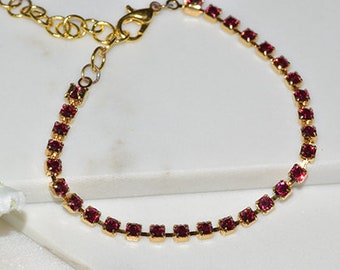 Swarovski Crystal Ruby Bracelet, Gift for her, Wedding gift, women jewellery, gold bracelet, red bracelet