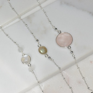 Dainty Minimal Bracelet, Birthstone, Gemstone Bracelet, Labradoriet , Moonstone Bracelet, Rose Quartz Bracelet, 925 Sterling Silver Bracelet