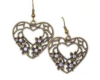 Antique Bronze Heart Earrings