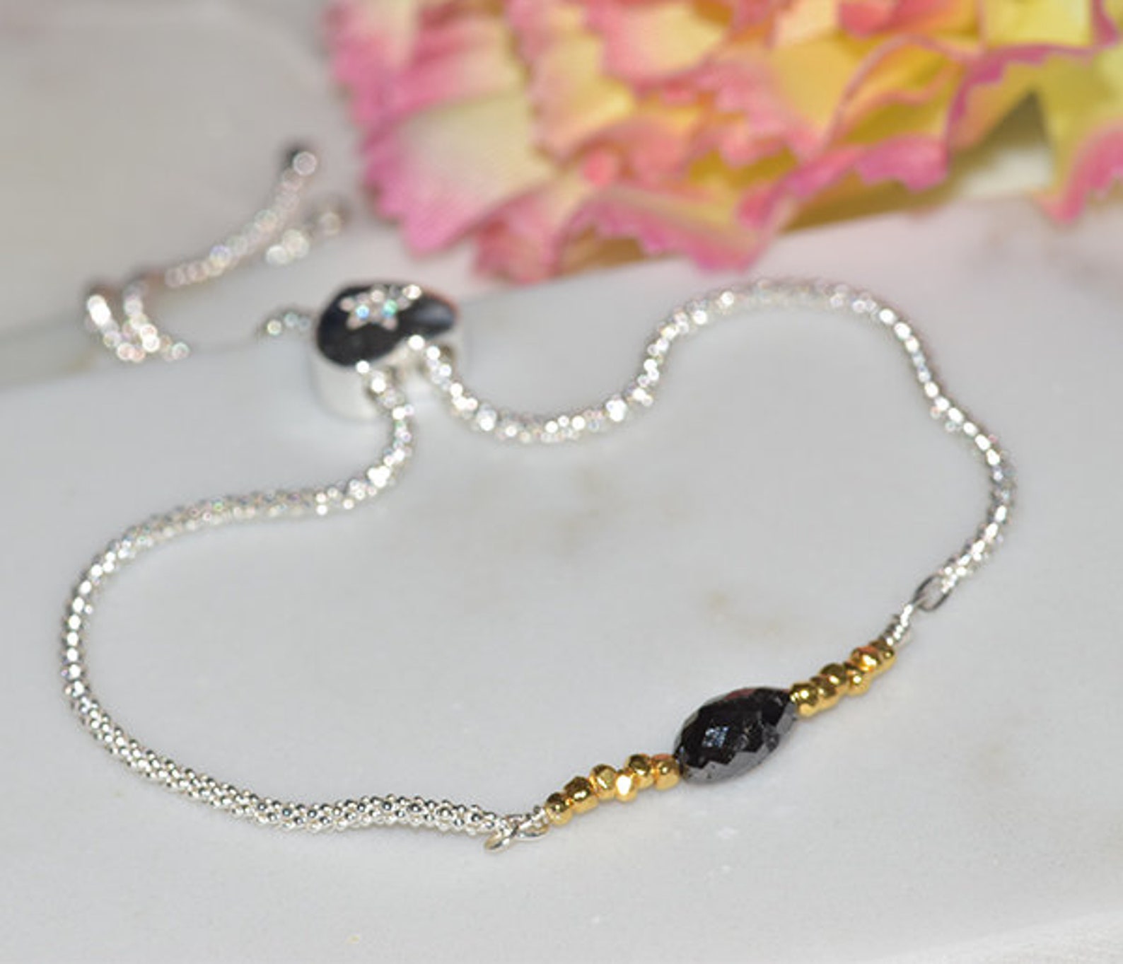 Raw Black Diamond Bead Bracelet Gift for Her Gold Bracelet Etsy UK