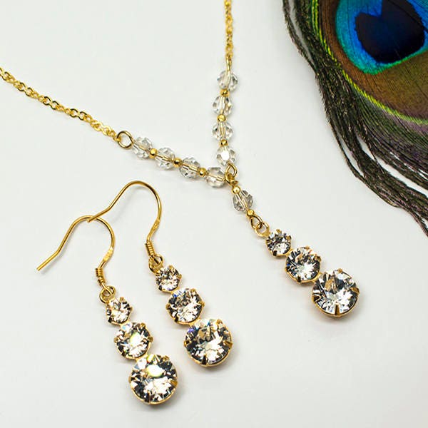 Swarovski Crystal Jewelry Set, 925 Sterling Silver jewellery, Earrings, necklace, Gift for her, Wedding jewellery, women jewellery