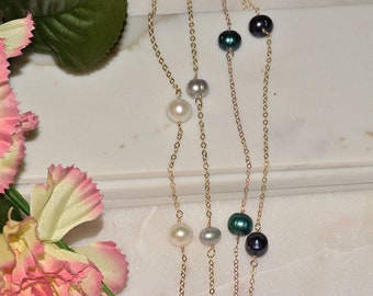 Freshwater Pearl Necklace, bead Necklace, dainty Necklace, silver necklace, gold filled necklace, Rose gold filled necklace, chain necklace