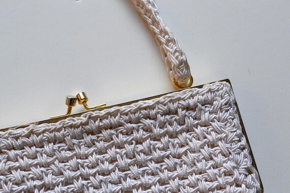 Cream Hand-Knitted / Crochet Shoulder Purse w/ Go… - image 3