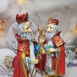 Saint Nicholas, Handmade Doll, Cotton ornament, Christmas Decoration, Beautiful Gifts, Fairy tale, Spun cotton ornament
