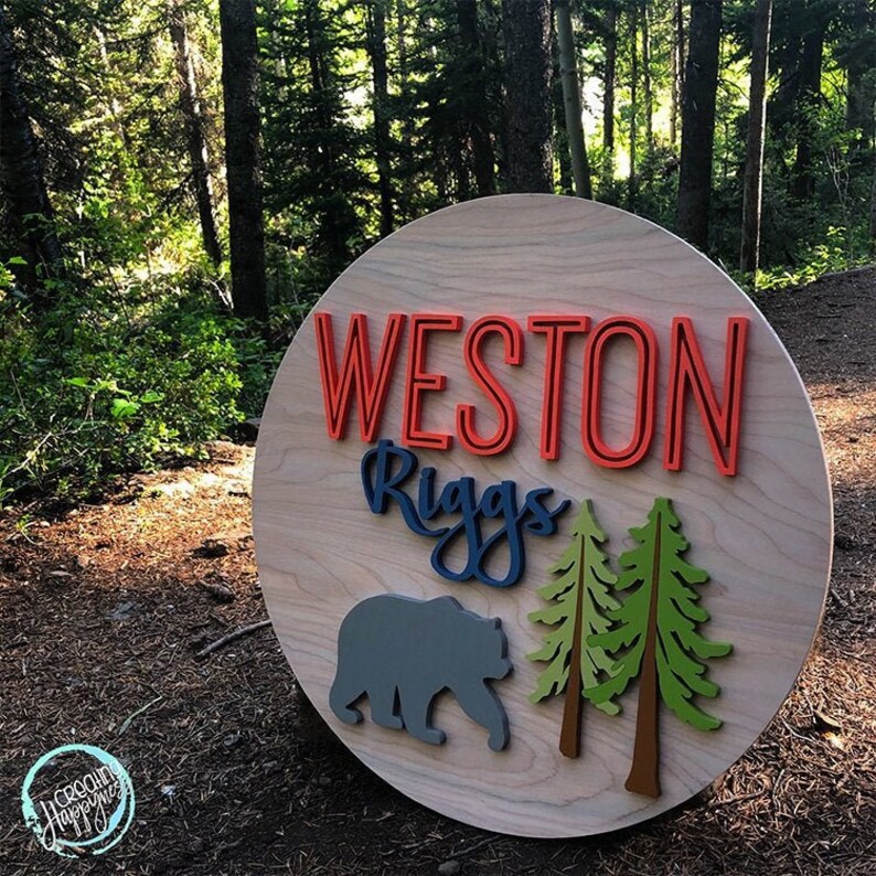 Woodland Trees Sign Trees Design 3 Name Sign Decor Etsy