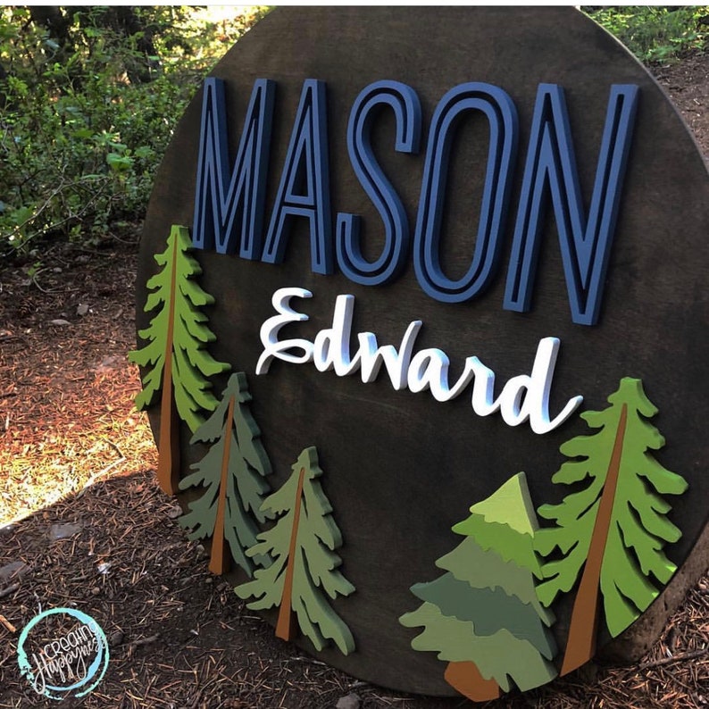 Woodland Trees Sign Trees 4 Name Sign Wood Cutout Etsy