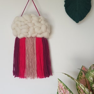 Pink Cloud Wall Hanging, Handwoven Nursery Decor, Baby Gift