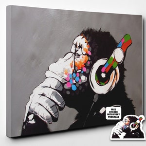 Banksy DJ Gorilla Monkey Wall Art Print On Paper Framed Picture - Foto 2