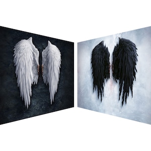 Banksy Black And White Angel Wings 2x Canvas Wall Art Framed Print - Various Sizes