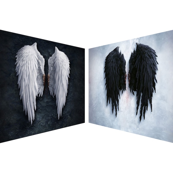 Banksy Black And White Angel Wings 2x Canvas Wall Art Framed Print - Various Sizes