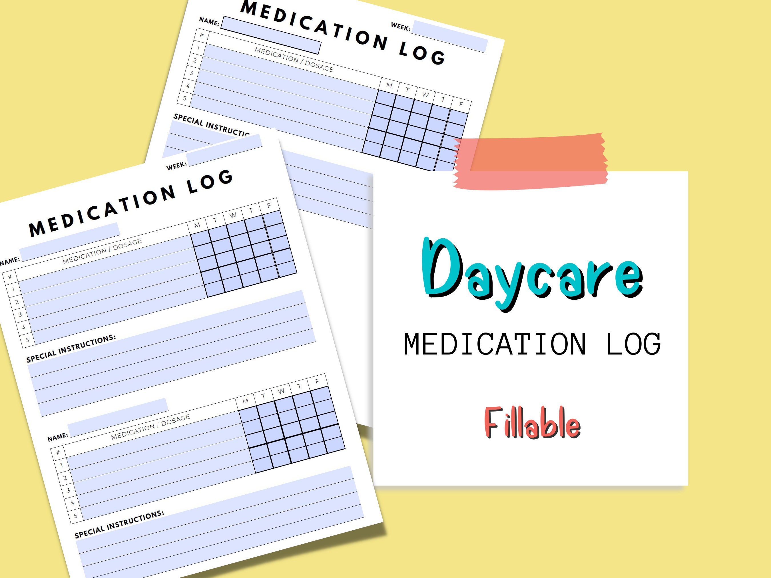 Daycare Medication Log Medication Log Sheet Medication Tracker Medicine